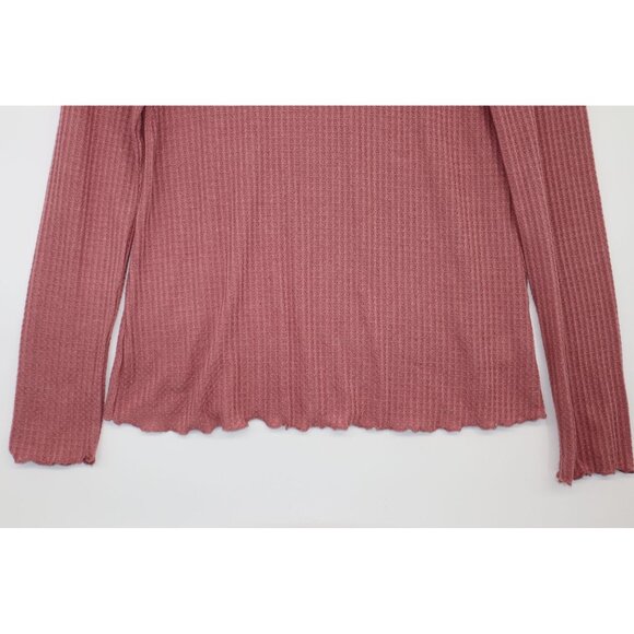 Vintage Y2K Reborn J Womens Pink Waffle Knit Long-Sleeve Top With Scalloped Trim - Picture 4 of 8